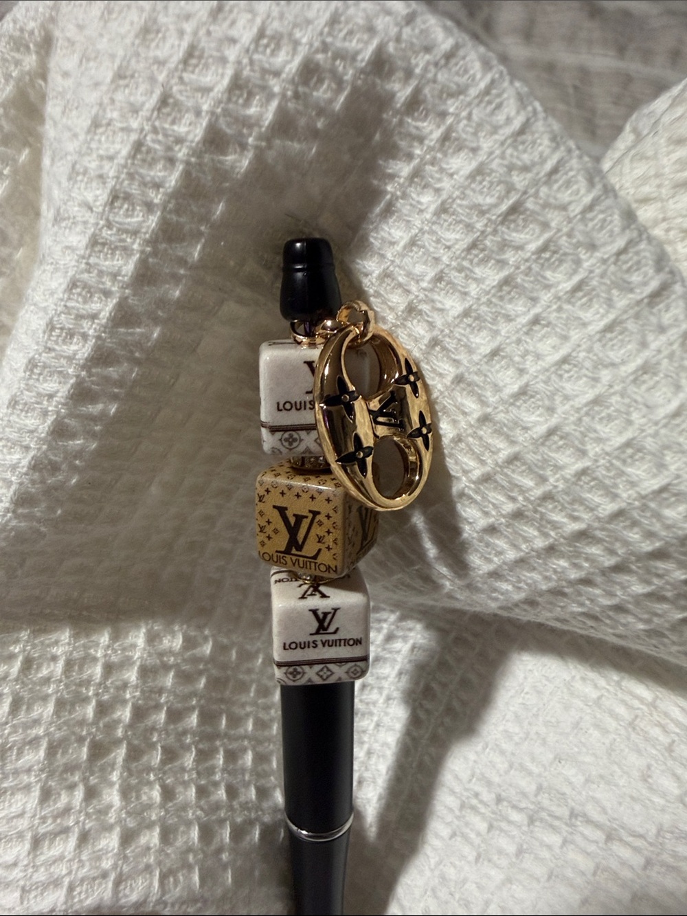 Handmade Black Pen with White and Gold Bead Charms and golden charm - Picture 12 of 13